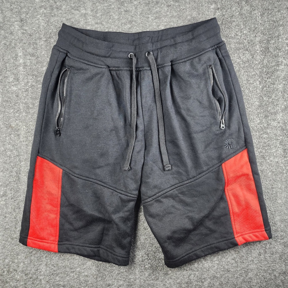 Akademiks Sweat Shorts Mens 2XL Black Red Colorblock Zipper Pockets Fleece